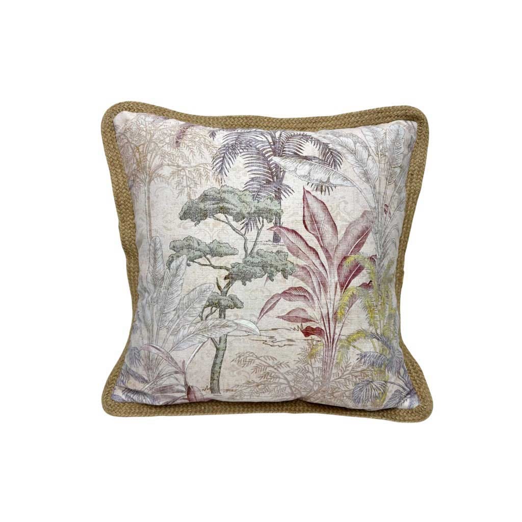 Cojín Estampado Árboles Y Palmeras Borde Tejido 45x45cm