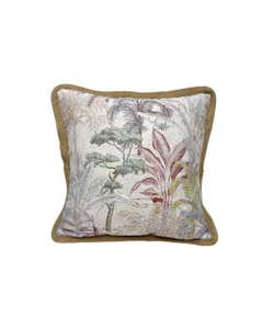 Cojín Estampado Árboles Y Palmeras Borde Tejido 45x45cm