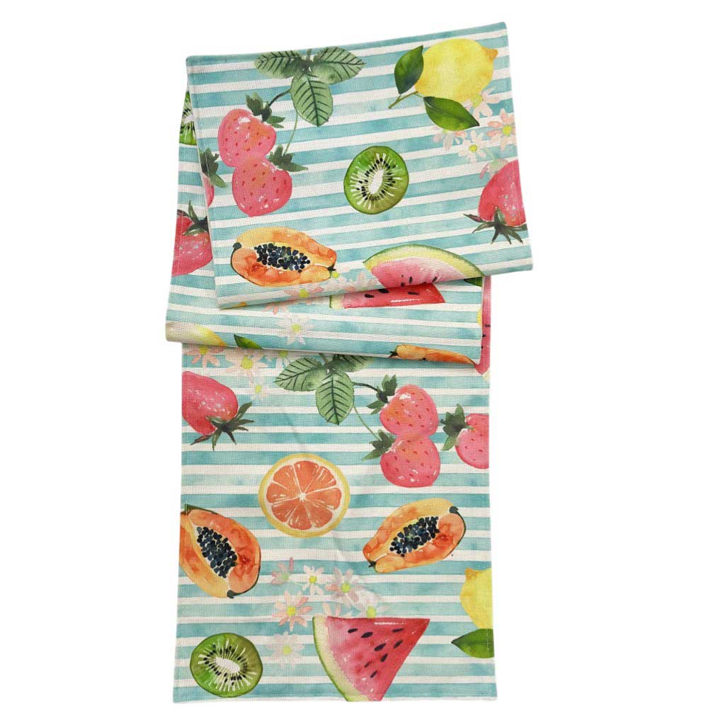 Camino De Mesa Celeste Estampado De Frutas 35.5X183Cm