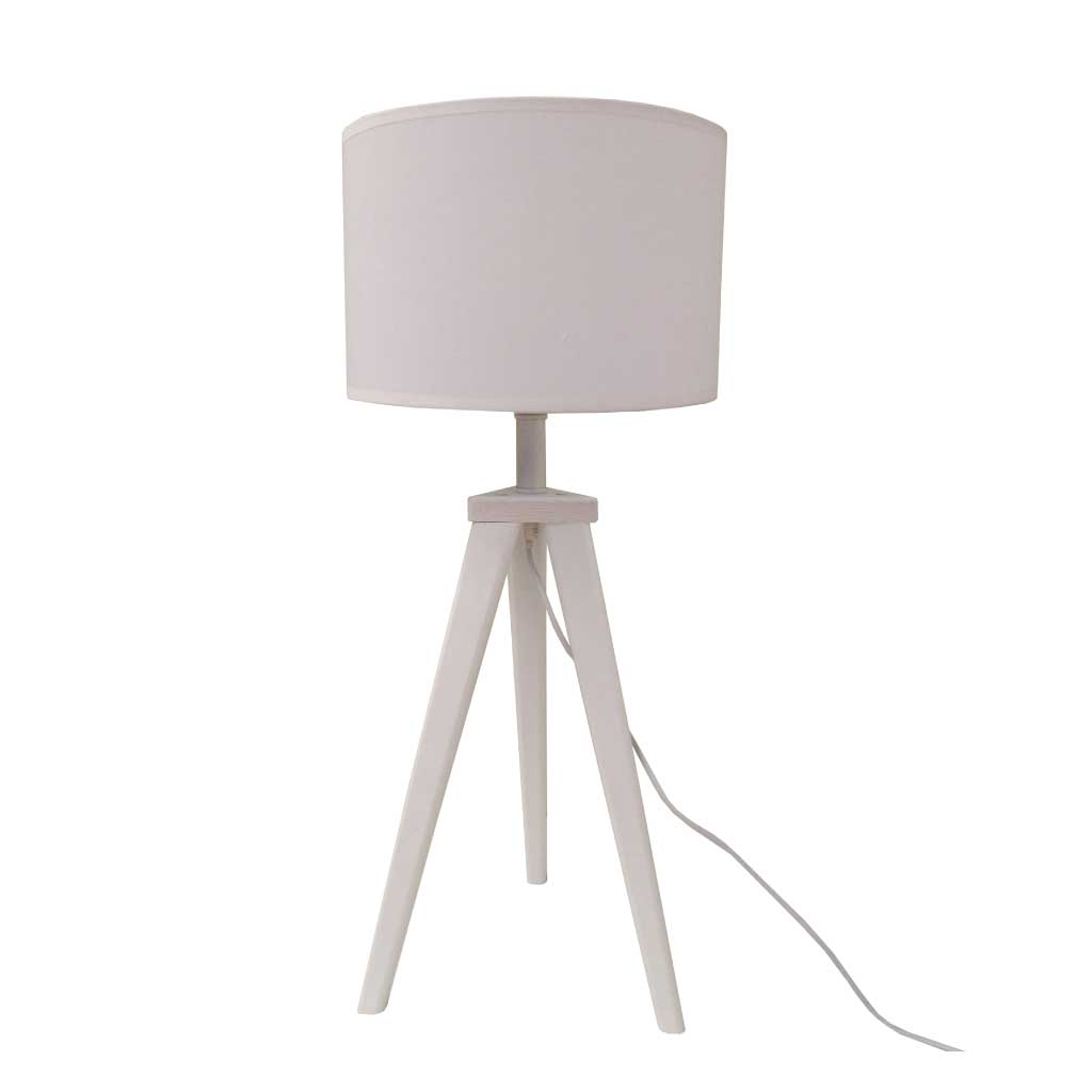 Lámpara de mesa con base de madera en forma de trípode