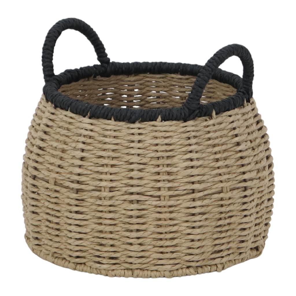 Cesta De Mimbre Con Borde Y Asas Negro 25X21Cm