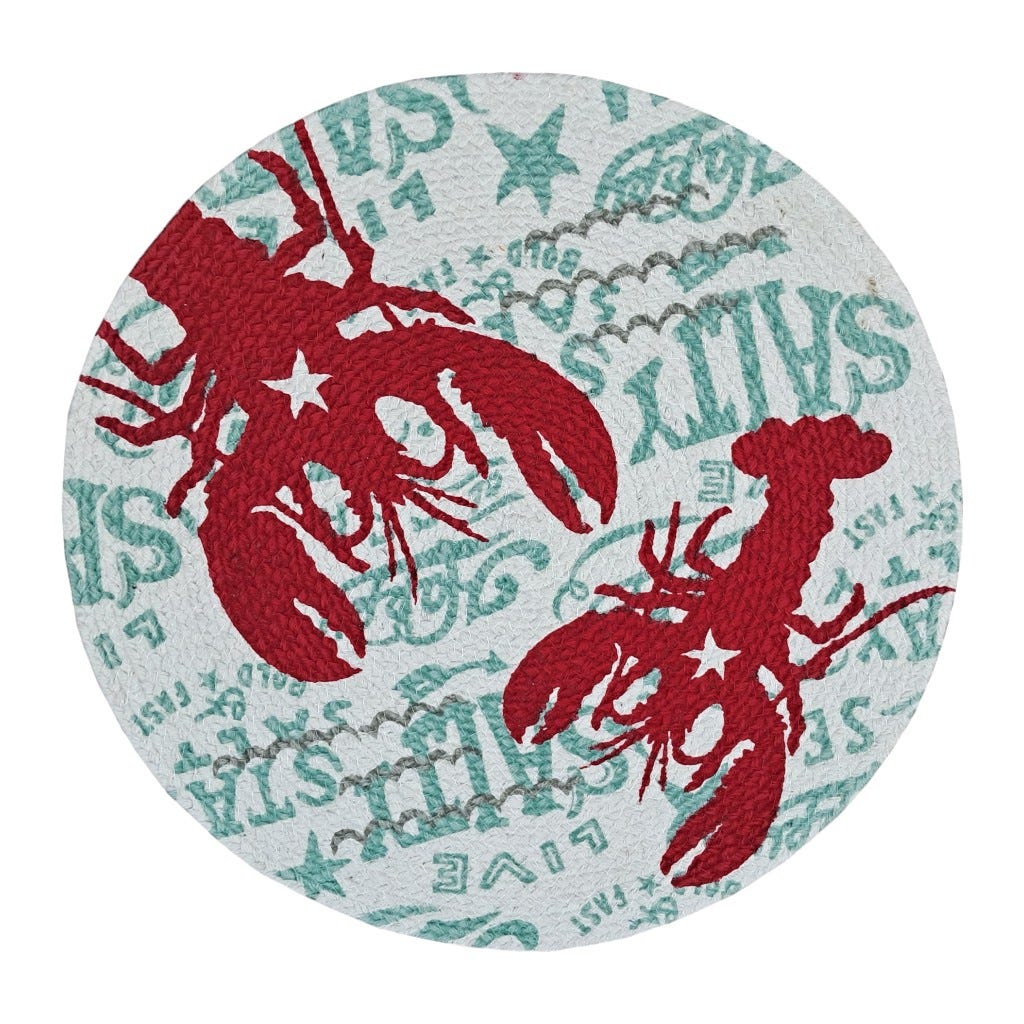 Individual Redondo Estampado De Langosta Rojo 38Cm