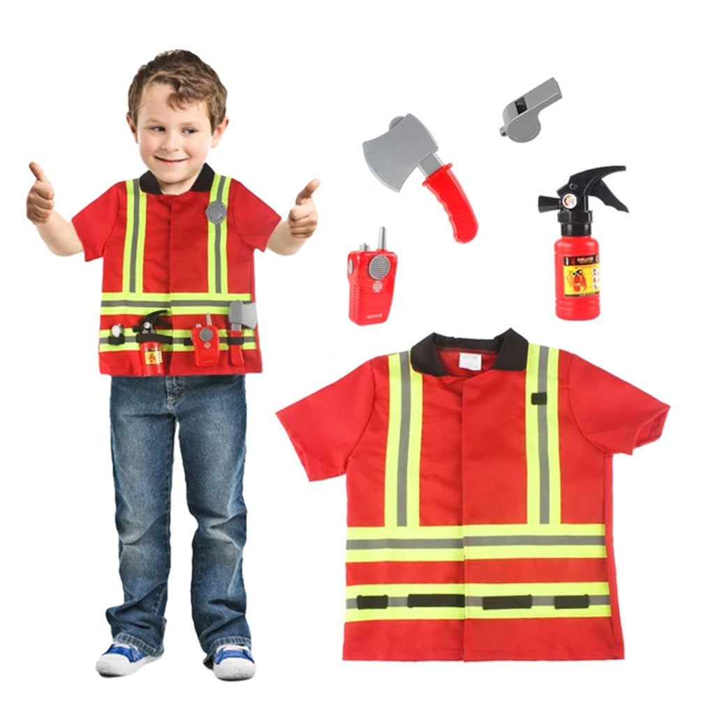 Disfraz Infantil Rojo De Bombero Con Accesorios