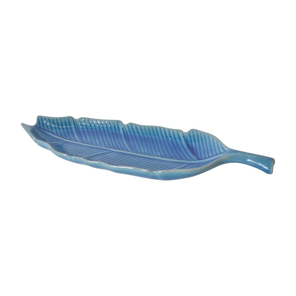 Plato Decorativo De Porcelana Azul 46x16x5cm