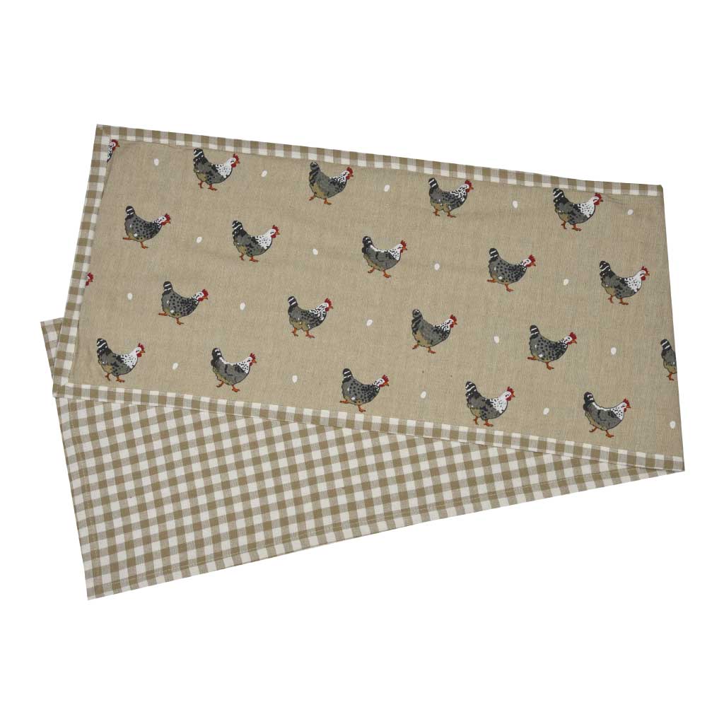 Camino de mesa con estampado de gallina