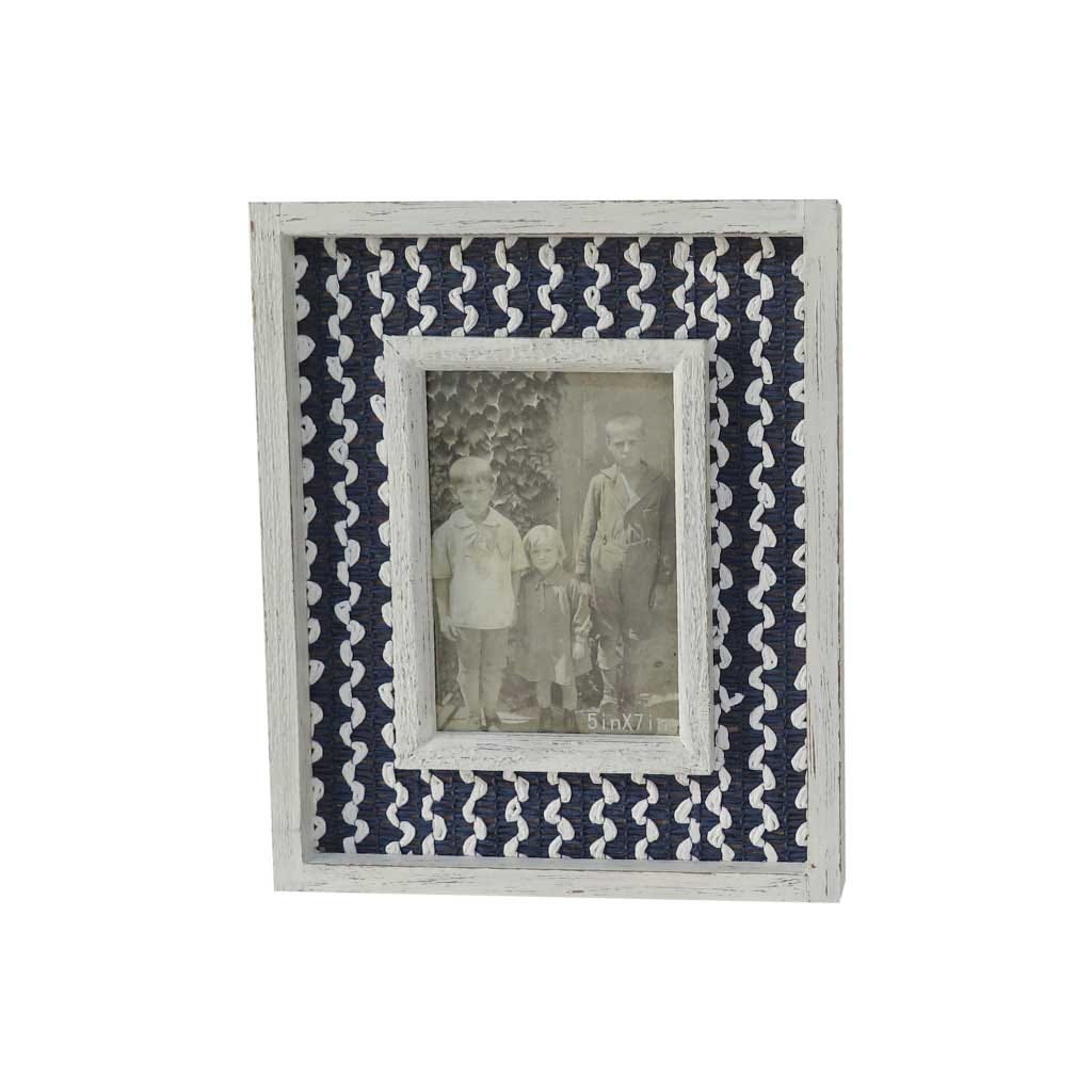 Porta retrato con detalles azul y blanco antiguo
