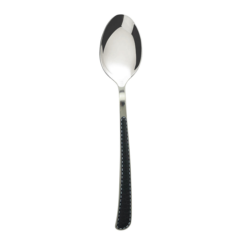 Cuchara individual plateada con mango negro