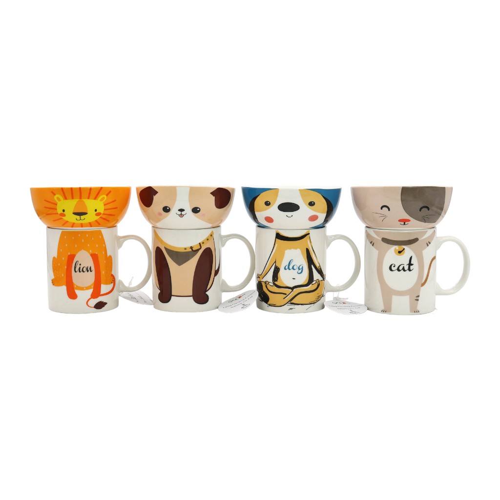 Set De Cuenco Y Tazas Estampado De Animales Surtidos