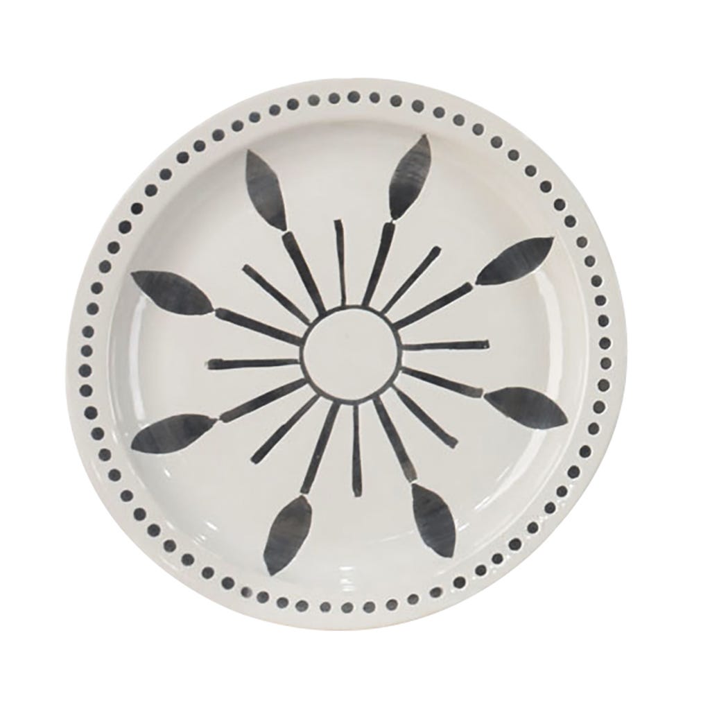 Plato Decorativo Blanco Con Diseños Gris