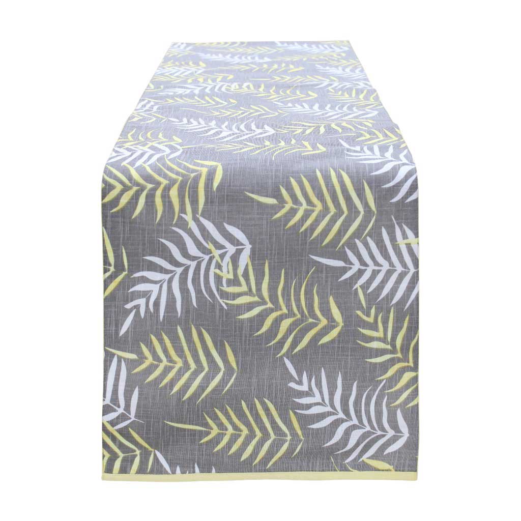 Camino De Mesa Gris Estampado De Hojas 33X137Cm