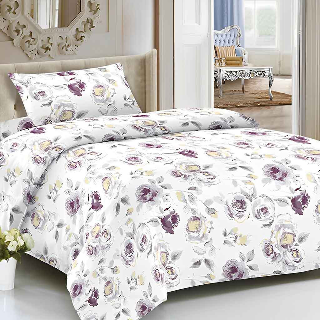 Juego De Sabanas Estampado Floral Morado Twin