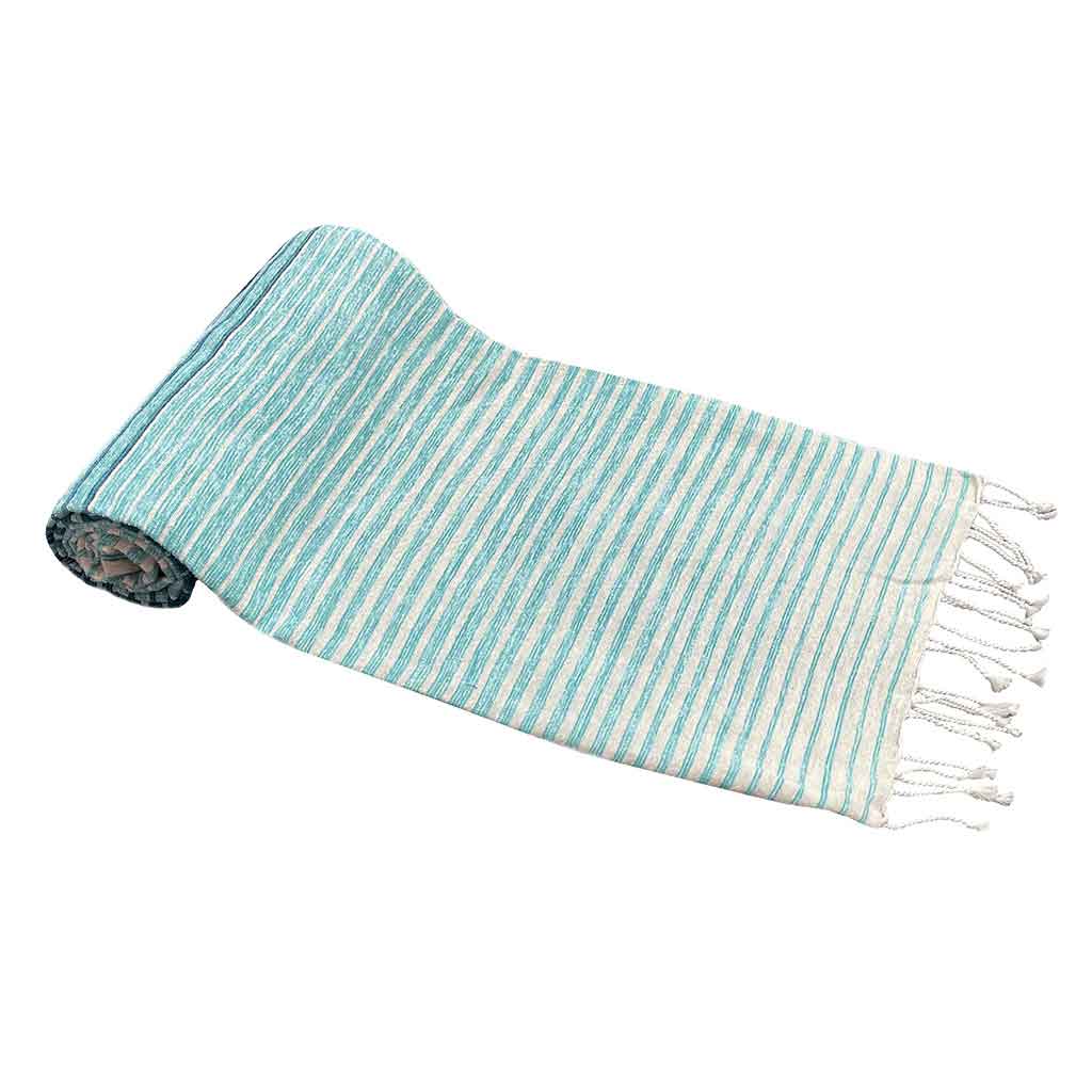 Cubierta De Cama De Rayas Azul Con Flecos 160x220cm