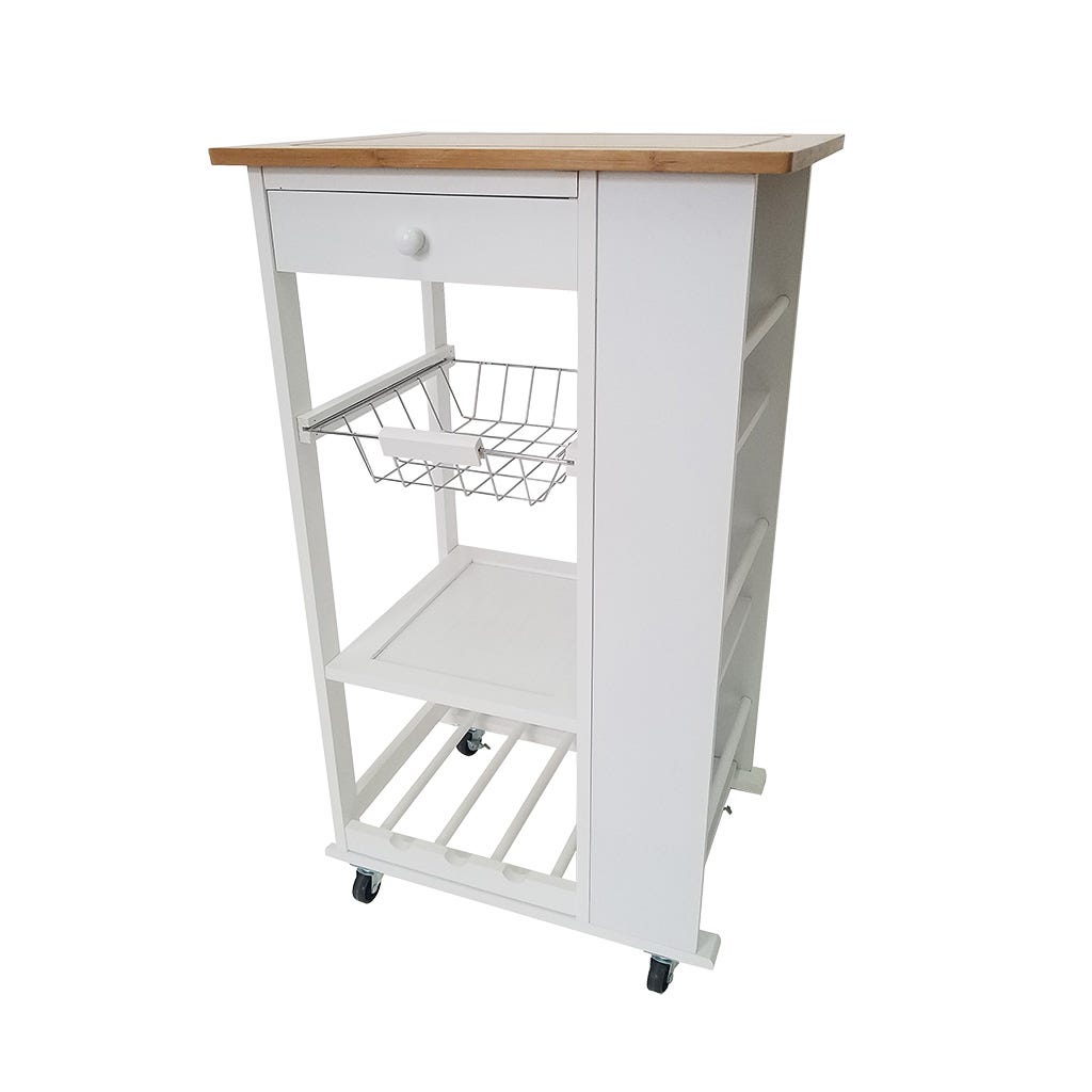 Carrito De Cocina Blanco De Bamboo