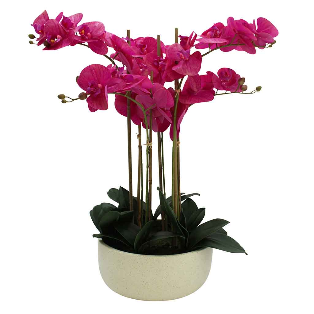 Flor artificial de phalaenopsis fucsia en maceta