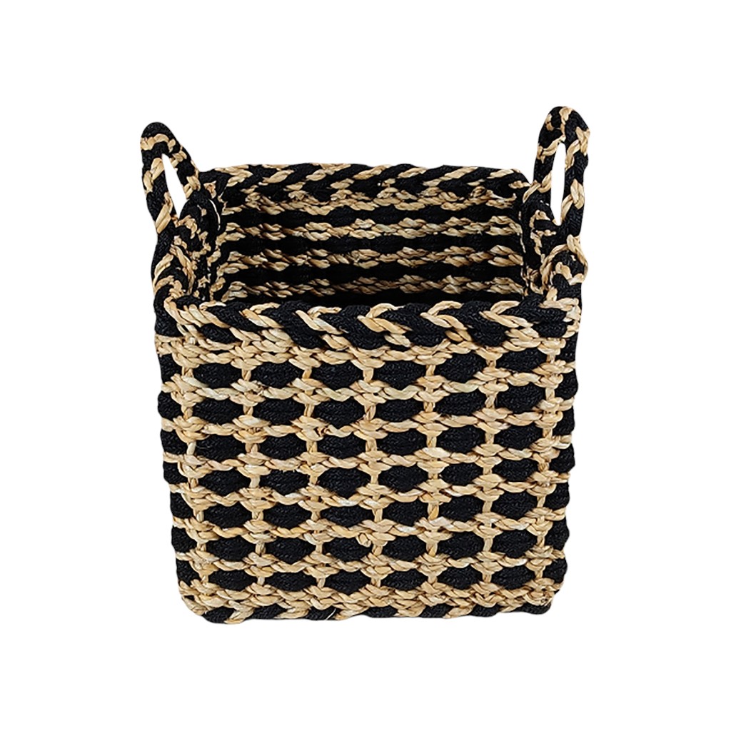 Canasta De Mimbre Negra Y Beige 25X25X20Cm