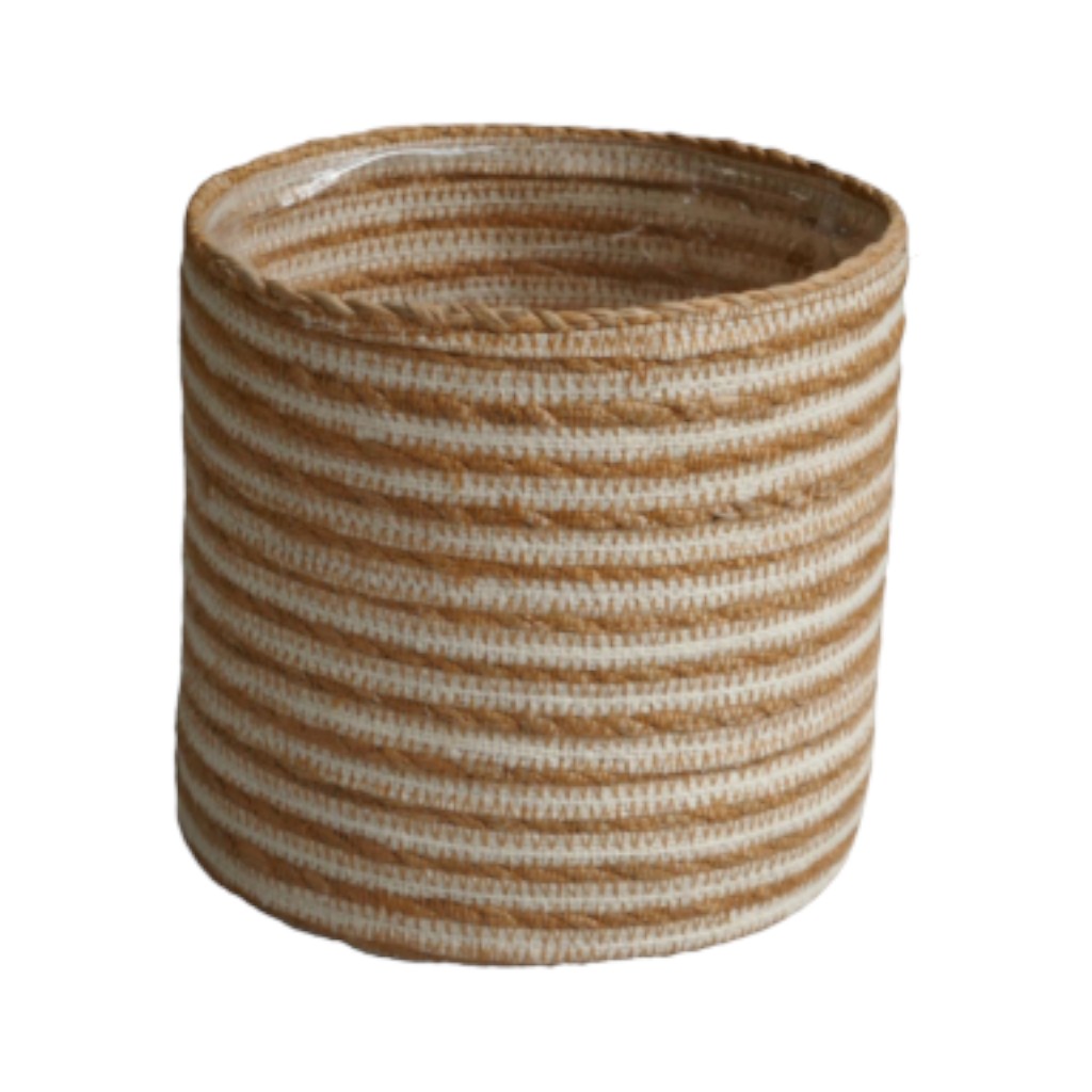 Cesta Para Maceta Marrón Y Blanco 14X14Cm