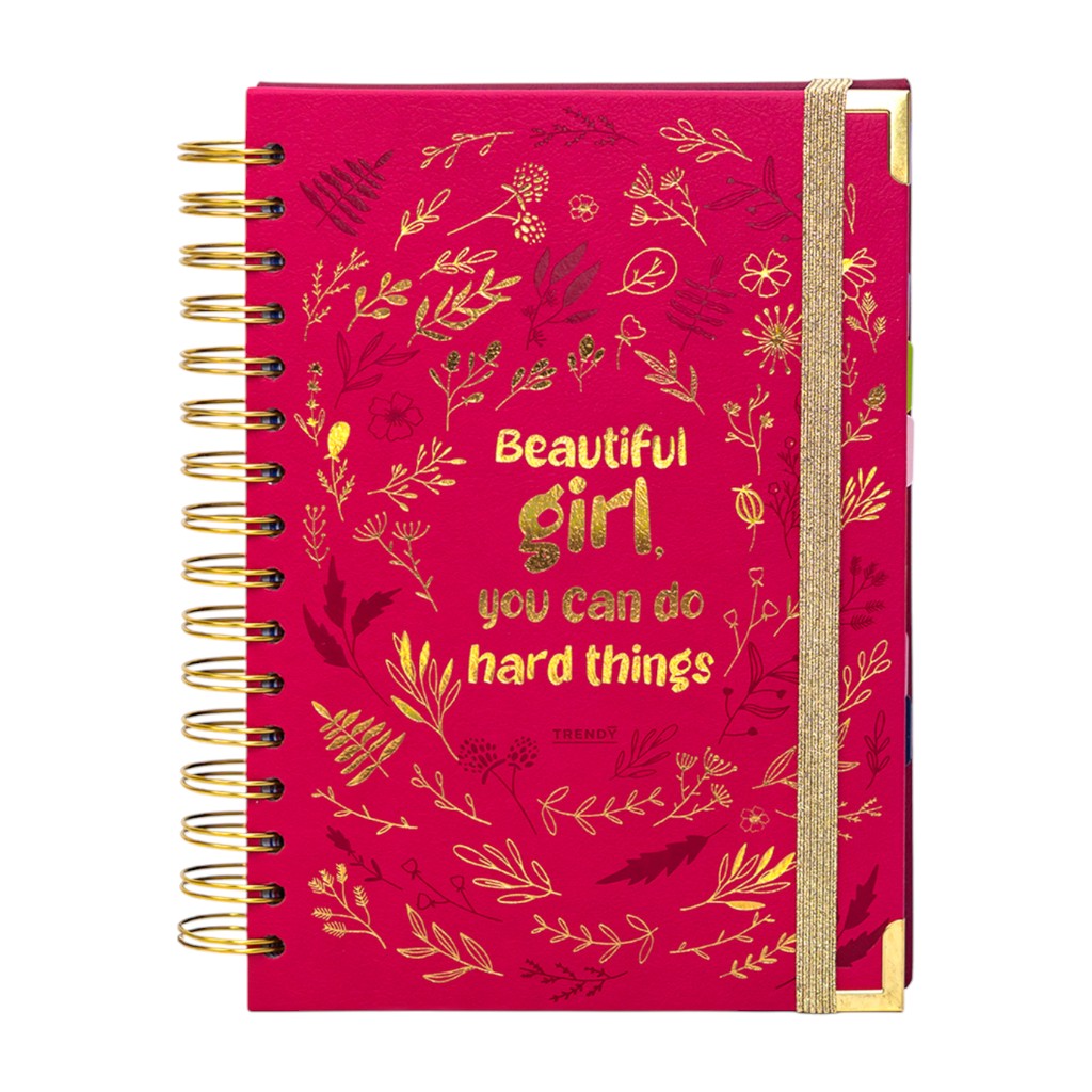 Agenda Rosa Estampado De Hojas Doradas
