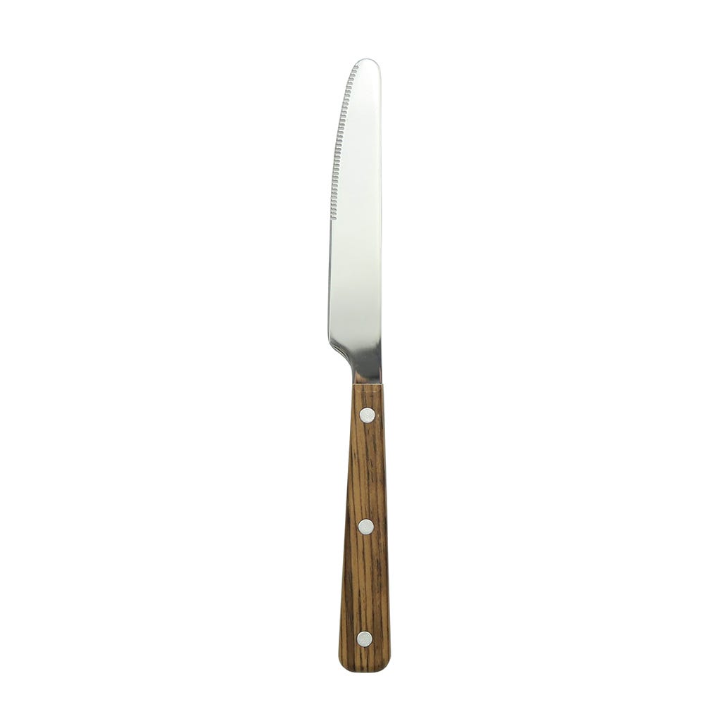 Cuchillo individual plateado con mango de madera